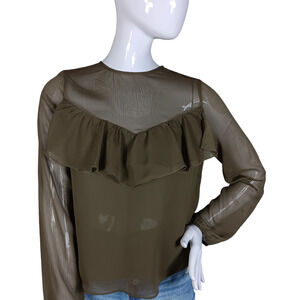 Express Outlet Sheer Top Size XS Long Sleeve Ruffle Across Chest Lined